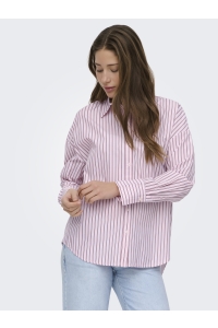 ONLY ONLOREGON ALVA LS REG SHIRT NOOS WV: fuchsia pink/bordeaux+white
