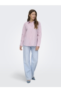 ONLY ONLOREGON ALVA LS REG SHIRT NOOS WV: fuchsia pink/bordeaux+white