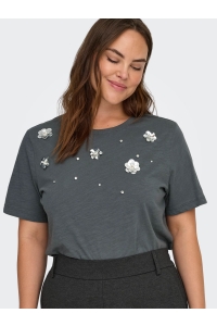 carmakoma CARKITA LIFE SS O-NECK JEANS TEE JR: magnet/sequin flowers