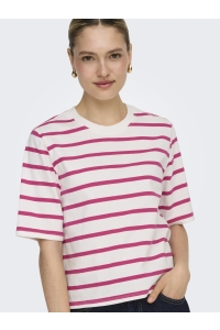 ONLY ONLSOPH S/S STRIPE TOP JRS cloud dancer/pink yarrow (soli)