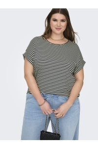 Carmakoma CARMOSTER STRIPE S/S O-NECK TOP JRS: night sky/cloud dancer