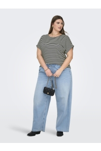 Carmakoma CARMOSTER STRIPE S/S O-NECK TOP JRS: night sky/cloud dancer