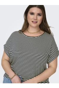 Carmakoma CARMOSTER STRIPE S/S O-NECK TOP JRS: night sky/cloud dancer