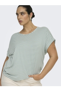 Carmakoma CARMOSTER STRIPE S/S O-NECK TOP JRS: jadeite/cloud dancer