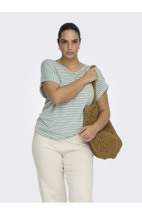 Carmakoma CARMOSTER STRIPE S/S O-NECK TOP JRS: jadeite/cloud dancer
