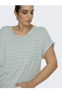 Carmakoma CARMOSTER STRIPE S/S O-NECK TOP JRS: jadeite/cloud dancer