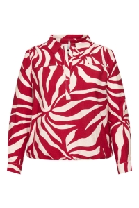 Carmakoma CARCAMILLE L/S V-NECK BLOUSE AOP barbados cherry/monochrome leave