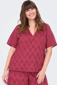 carmakoma CARMETTA LIFE V-NECK SS TOP WVN NOO: raspberry