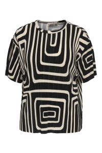 carmakoma CARRAVENNA S/S PLISSE AOP TOP JRS N: black/oatmeal graphic