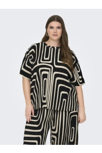 carmakoma CARRAVENNA S/S PLISSE AOP TOP JRS N: black/oatmeal graphic