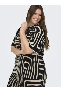 carmakoma CARRAVENNA S/S PLISSE AOP TOP JRS N: black/oatmeal graphic