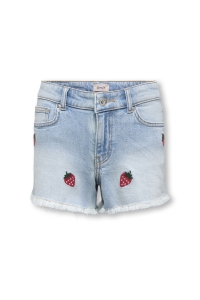 ONLY KOGROBYN EX VINTAGE BERRY DNM SHORT: light blue denim/strawberry embr