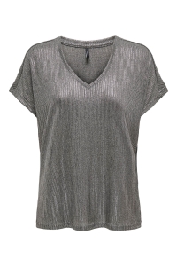 ONLY ONLMIRINDA S/S V-NECK TOP PRI JRS dark grey melange/gun metallic