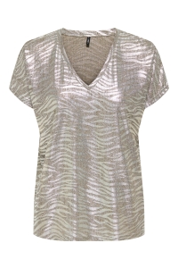 ONLY ONLMIRINDA S/S V-NECK TOP PRI JRS humus/melange+zebra silver metal