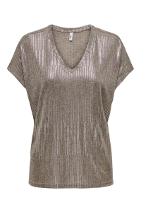 ONLY ONLMIRINDA S/S V-NECK TOP PRI JRS humus/melange + silver metallic