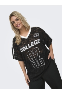 Carmakoma CARKIA S/S O-NECK LACE TEE JRS black/white