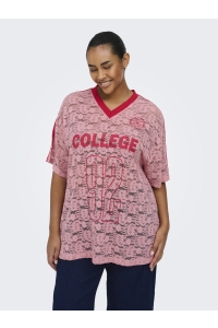 Carmakoma CARKIA S/S O-NECK LACE TEE JRS romance rose/barbados cherry