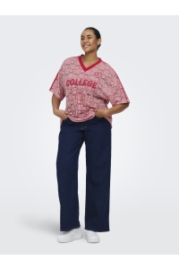 Carmakoma CARKIA S/S O-NECK LACE TEE JRS romance rose/barbados cherry