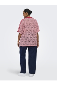 Carmakoma CARKIA S/S O-NECK LACE TEE JRS romance rose/barbados cherry