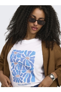 Carmakoma CARALBERTE S/S BOXY TEE JRS bright white/big front flowie