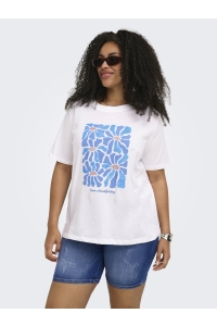 Carmakoma CARALBERTE S/S BOXY TEE JRS bright white/big front flowie