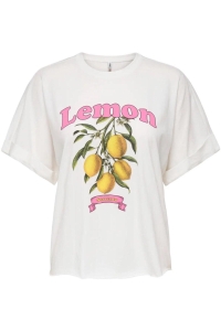 ONLY ONLMINNA S/S PRINT TOP BOX JRS cloud dancer/lemon