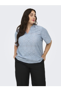 Carmakoma CARHELLEN S/S V-NECK BLOUSE JRS faded denim