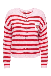 ONLY ONLMAILEY LS DETAIL O-NECK CARDI CS: orchid pink/high risk red/heart/