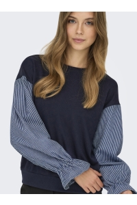 ONLY ONLNINA L/S O-NECK MIX CS SWEAT night sky/stripe denim sleeves