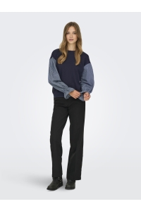 ONLY ONLNINA L/S O-NECK MIX CS SWEAT night sky/stripe denim sleeves