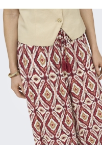 ONLY ONLGINI MIKASI WIDE PULL UP PANT WV: brick red/abstract squares