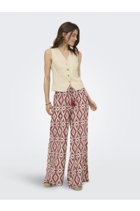 ONLY ONLGINI MIKASI WIDE PULL UP PANT WV: brick red/abstract squares