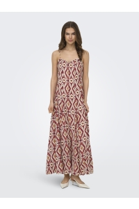 ONLY ONLSTACY MIKASI LONG STRAP DRESS WV: brick red/abstract squares