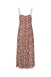 ONLY ONLSTACY MIKASI LONG STRAP DRESS WV: brick red/abstract squares