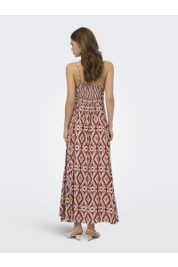 ONLY ONLSTACY MIKASI LONG STRAP DRESS WV: brick red/abstract squares
