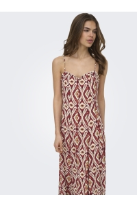 ONLY ONLSTACY MIKASI LONG STRAP DRESS WV: brick red/abstract squares