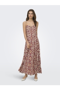 ONLY ONLSTACY MIKASI LONG STRAP DRESS WV: brick red/abstract squares