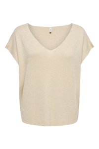 ONLY ONLSHINA SS GLITTER V-NECK CS KNT birch/gold glitter