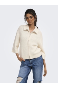 ONLY ONLMAGGIE 3/4 WIDE ZIP CARDI CC KNT birch/melange/silver zipper