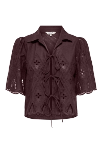 ONLY ONLFRANI S/S EMB BOW TOP WVN decadent chocolate