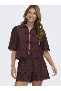 ONLY ONLFRANI S/S EMB BOW TOP WVN decadent chocolate