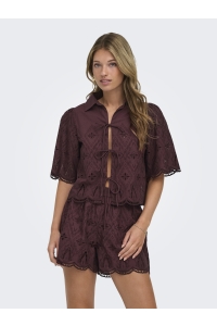 ONLY ONLFRANI S/S EMB BOW TOP WVN decadent chocolate
