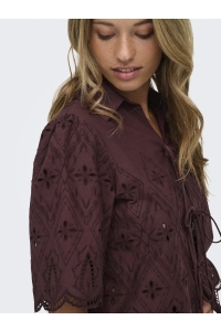 ONLY ONLFRANI S/S EMB BOW TOP WVN decadent chocolate