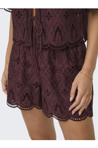 ONLY ONLFRANI EMB PULL UP SHORTS WVN decadent chocolate