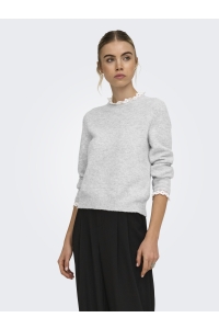 ONLY ONLCHER LS DETAIL O-NECK KNT light grey melange/cloud dancer