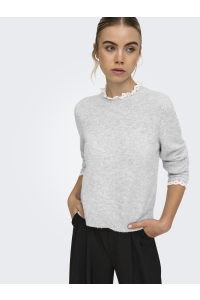 ONLY ONLCHER LS DETAIL O-NECK KNT light grey melange/cloud dancer
