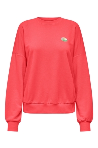 ONLY ONLMINNA O NECK L/S CS PR SWT fiery coral/only badge