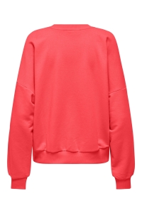 ONLY ONLMINNA O NECK L/S CS PR SWT fiery coral/only badge