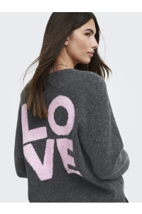 ONLY ONLLOVIE LS V-NECK CARDIGAN CC KNT dark grey melange/love/romance r