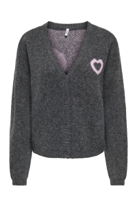 ONLY ONLLOVIE LS V-NECK CARDIGAN CC KNT dark grey melange/love/romance r